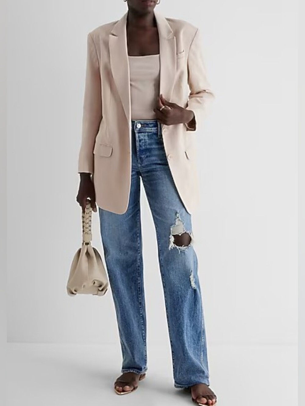 Express NWT Cream Boyfriend Lined Blazer Misses Size XL